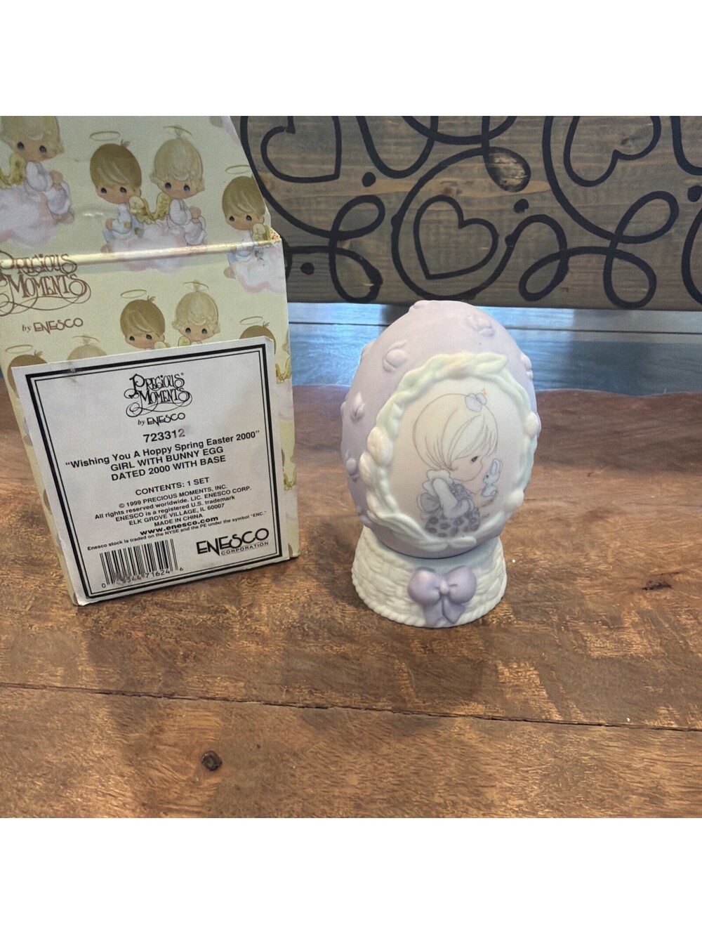 Girl on Bunny Egg - with base - 2000. Original Box. Purple